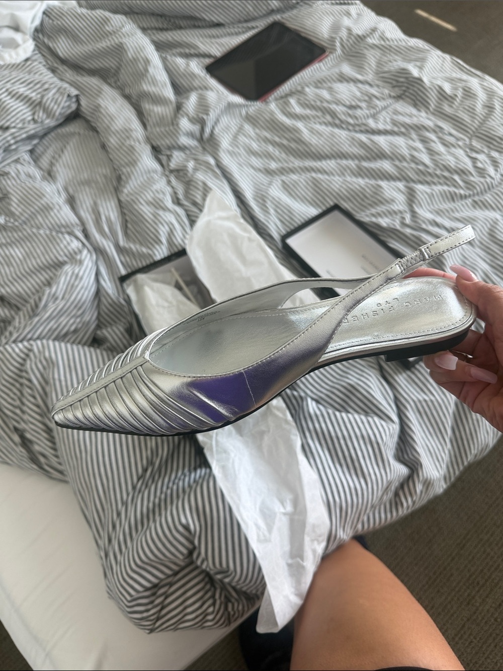 Marc Fisher Metallic Silver Pointed Slingback Flat